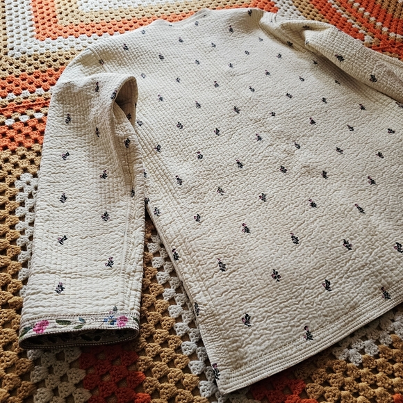 Vintage Reversible Quilted Floral Cream Off-White Light Asian Tang Style Jacket - Picture 16 of 16